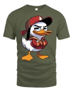 Cool Duck Streetwear T-Shirt Funny Cartoon Graphic Tee - military green t-shirt on white background