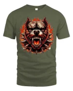 Fierce Pitbull Flame T-Shirt Aggressive Dog Graphic Tee - military green t-shirt on white background