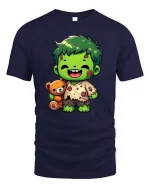 Cute Zombie Kid T-Shirt Funny Halloween Cartoon Graphic Tee - navy t-shirt on white background