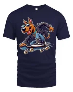 Cool Skateboarding Dog T-Shirt Funny Skater Graphic Tee - navy t-shirt on white background