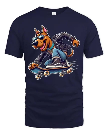 Cool Skateboarding Dog T-Shirt Funny Skater Graphic Tee - navy t-shirt on white background