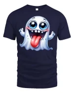 Funny Cute Ghost T-Shirt Silly Halloween Cartoon Graphic Tee - navy t-shirt on white background