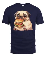 Cute Pug Burger T-Shirt Funny Dog Fast Food Graphic Tee - navy t-shirt on white background