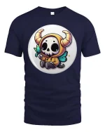 Cute Demon Skull T-Shirt Kawaii Halloween Cartoon Graphic Tee - navy t-shirt on white background