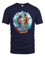 Travel Couple World Adventure T-Shirt Wanderlust Graphic Tee - navy t-shirt on white background