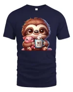 Cute Sloth Coffee T-Shirt Funny No Talking Graphic Tee - navy t-shirt on white background