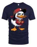 Cool Duck Streetwear T-Shirt Funny Cartoon Graphic Tee - navy t-shirt on white background
