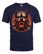 Fierce Pitbull Flame T-Shirt Aggressive Dog Graphic Tee - navy t-shirt on white background