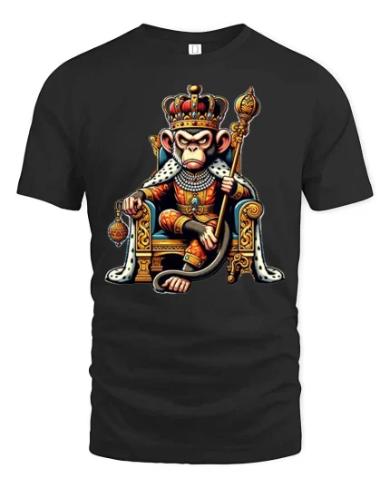 King Monkey Royal Crown Funny Animal Graphic T-Shirt - black t-shirt on white background