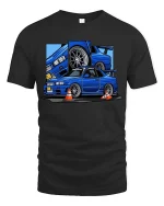 JDM Blue Skyline Sports Car Drift Racing Graphic T-Shirt - black t-shirt on white background