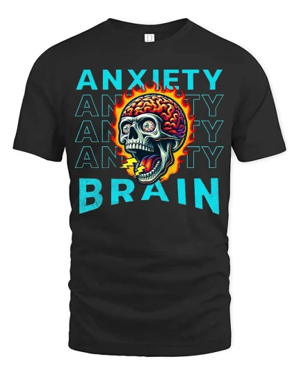 Anxiety Brain Skull Mental Health Graphic T-Shirt - black t-shirt on white background