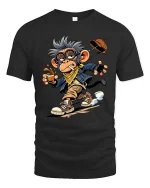 Cool Monkey Coffee Lover Funny Cartoon Graphic T-Shirt - black t-shirt on white background