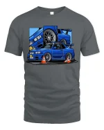 JDM Blue Skyline Sports Car Drift Racing Graphic T-Shirt - gray t-shirt on white background