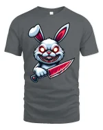 Psycho Killer Bunny Horror Cartoon Graphic T-Shirt - gray t-shirt on white background