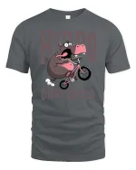 Hippo Dropamus Funny Hippo Riding Bike Cartoon T-Shirt - gray t-shirt on white background