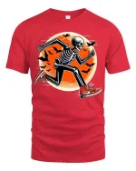 Running Skeleton Halloween Moon Funny Runner T-Shirt - red t-shirt on white background