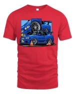 JDM Blue Skyline Sports Car Drift Racing Graphic T-Shirt - red t-shirt on white background