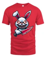Psycho Killer Bunny Horror Cartoon Graphic T-Shirt - red t-shirt on white background