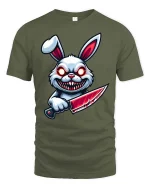 Psycho Killer Bunny Horror Cartoon Graphic T-Shirt - military green t-shirt on white background