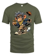 Cool Monkey Coffee Lover Funny Cartoon Graphic T-Shirt - military green t-shirt on white background