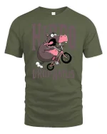 Hippo Dropamus Funny Hippo Riding Bike Cartoon T-Shirt - military green t-shirt on white background