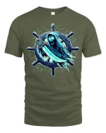 Ghost Pirate Reaper Wheel Dark Fantasy Graphic T-Shirt - military green t-shirt on white background
