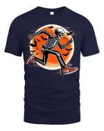 Running Skeleton Halloween Moon Funny Runner T-Shirt - navy t-shirt on white background