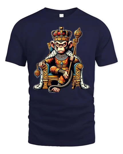 King Monkey Royal Crown Funny Animal Graphic T-Shirt - navy t-shirt on white background