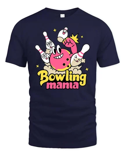 Bowling Mania Funny Bowling Cartoon Graphic T-Shirt - navy t-shirt on white background