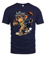 Cool Monkey Coffee Lover Funny Cartoon Graphic T-Shirt - navy t-shirt on white background