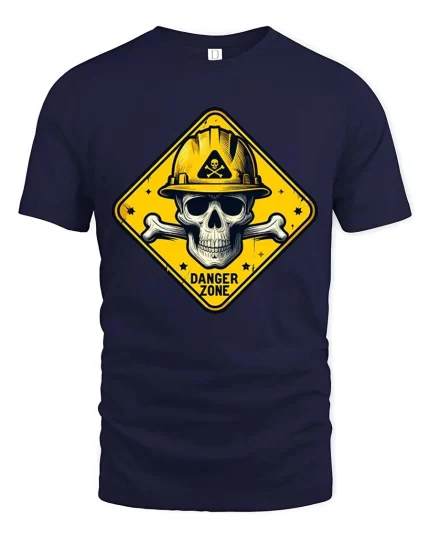 Danger Zone Skull Hard Hat Construction Graphic T-Shirt - navy t-shirt on white background