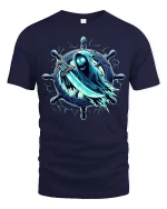 Ghost Pirate Reaper Wheel Dark Fantasy Graphic T-Shirt - navy t-shirt on white background