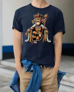 King Monkey Royal Crown Funny Animal Graphic T-Shirt - model wearing navy tee with hands in pockets