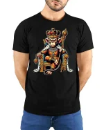 King Monkey Royal Crown Funny Animal Graphic T-Shirt - model wearing black tee with hands behind back