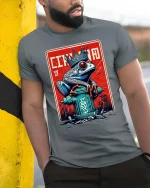 Cincinnati Frog King Urban Graffiti Street Art T-Shirt - model wearing grey tee, leaning on column