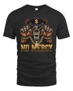 No Mercy Gangster Bear Skull Streetwear Graphic T-Shirt - black t-shirt on white background