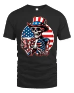 Patriotic Skeleton Uncle Sam 4th of July Graphic T-Shirt - black t-shirt on white background