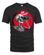 Oh Look Skeleton Binoculars Funny Sarcastic Graphic T-Shirt - black t-shirt on white background
