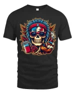 Hippie Skull Jam Band Psychedelic Music Graphic T-Shirt - black t-shirt on white background