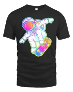 Astronaut Skateboard Neon Space Skater Graphic T-Shirt - black t-shirt on white background