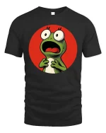 Funny Shocked Frog Cartoon Reaction Meme Graphic T-Shirt - black t-shirt on white background