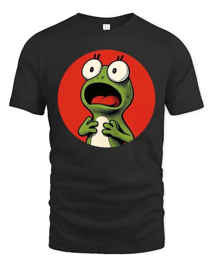 Funny Shocked Frog Cartoon Reaction Meme Graphic T-Shirt - black t-shirt on white background
