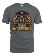 No Mercy Gangster Bear Skull Streetwear Graphic T-Shirt - gray t-shirt on white background