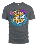 Summer Surf Wave Tropical Beach Vacation Graphic T-Shirt - gray t-shirt on white background