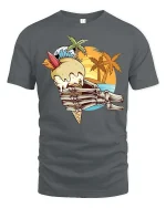 Skeleton Hand Ice Cream Summer Beach Sunset Graphic T-Shirt - gray t-shirt on white background