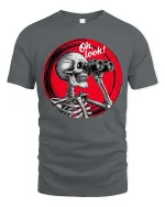 Oh Look Skeleton Binoculars Funny Sarcastic Graphic T-Shirt - gray t-shirt on white background