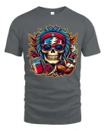 Hippie Skull Jam Band Psychedelic Music Graphic T-Shirt - gray t-shirt on white background