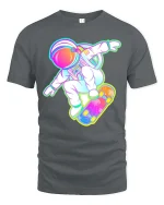Astronaut Skateboard Neon Space Skater Graphic T-Shirt - gray t-shirt on white background