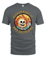 Department of Bad Decisions Funny Skeleton Graphic T-Shirt - gray t-shirt on white background
