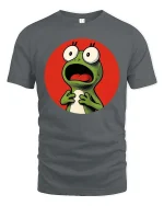 Funny Shocked Frog Cartoon Reaction Meme Graphic T-Shirt - gray t-shirt on white background